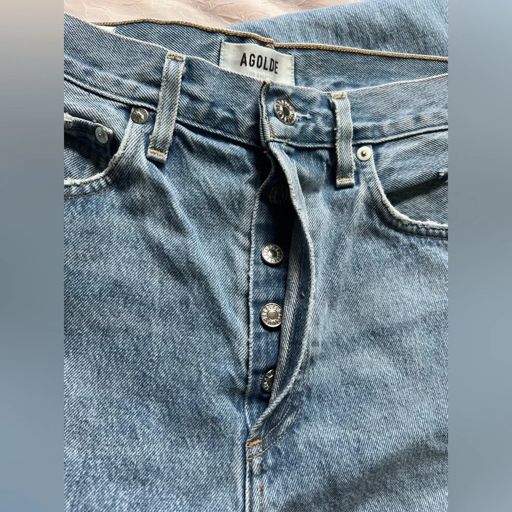 Agolde Blue Flare Wide Leg Jeans with Distressed Detailing - Picture 2 of 9